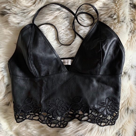 Zara Tops - Leather suede and knit black tank